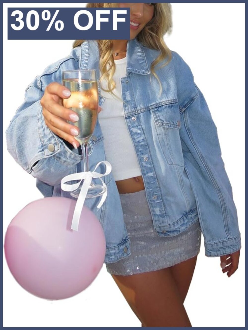 Oversized Distressed Denim Jacket Collared Button Down